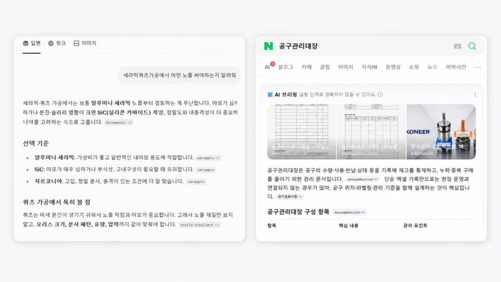 AI 검색이 답변을 요약해 보여주는 화면 예시