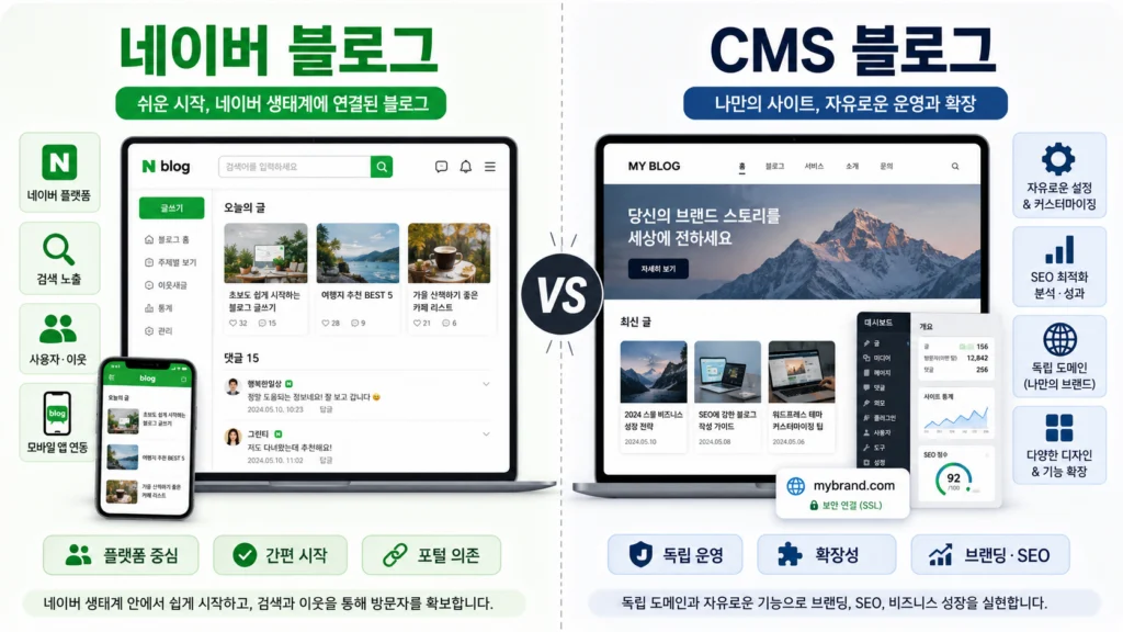 Blog 15 홈페이지형 블로그 두 가지 의미 비교, 네이버 블로그 꾸미기와 기업용 CMS 통합형