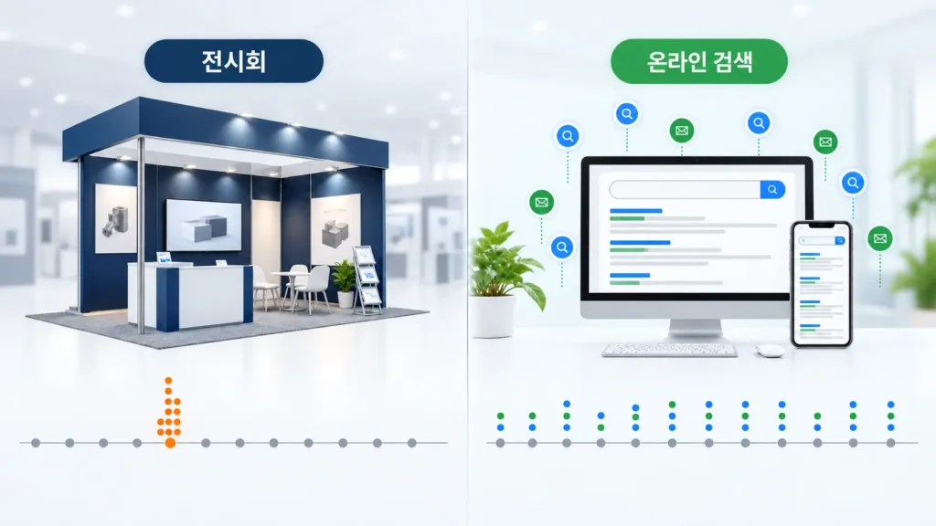 전시회와 온라인 검색의 접점 빈도 비교 다이어그램