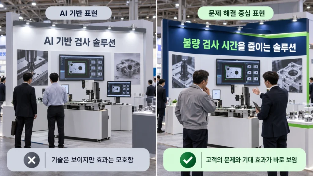 AM XPO 2026 후기, AI 관심은 높은데 제조 현장 적용은 왜 어려울까 5 제조 전시회 부스 문구 비교 AI 기반 표현과 문제 해결 중심 표현 (2)